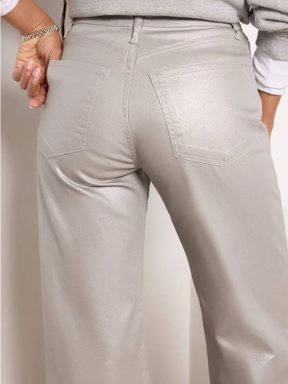 Kut from the Kloth Metallic Silver Label High-Rise Miller Wide Leg Pant - Picture 3 of 16